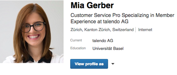 Mia Gerber LinkedIn talendo Profil Netzwerk Screenshot