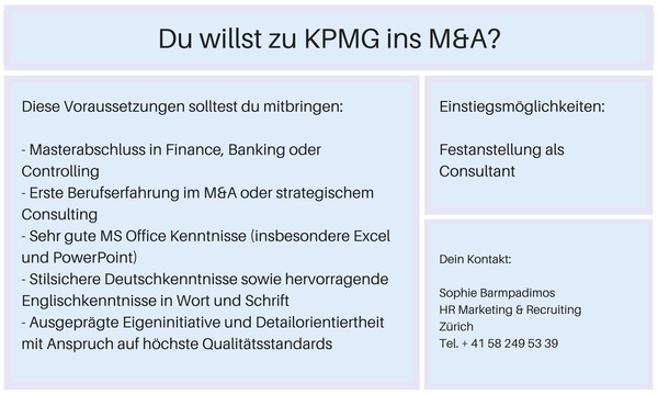 Berufseinstieg bei KPMG im M&A - Voraussetzungen und Kontaktinformation
