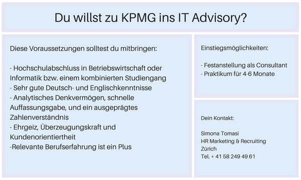 Berufseinstieg bei KPMG im IT Advisory - Voraussetzungen und Kontaktinformation
