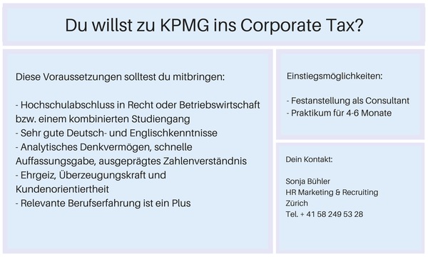 Berufseinstieg bei KPMG im Corporate Tax - Voraussetzungen und Kontaktinformation